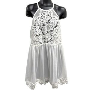 Torrid Curve Womens 2 Baby Doll Slip Dress Lingerie White Floral Lace Front